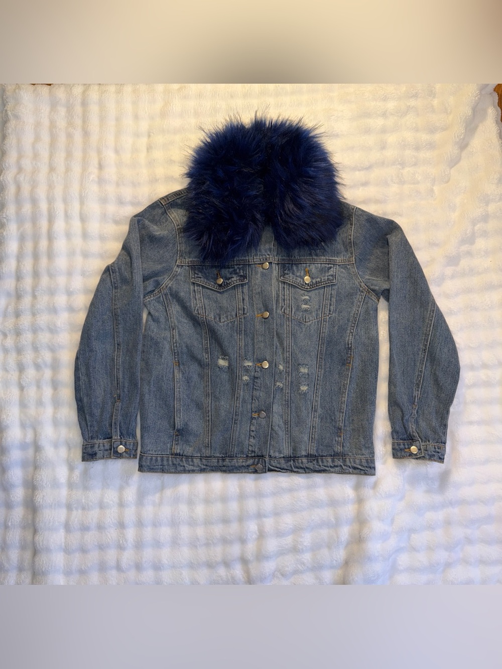 HONEY PUNCH Women’s Denim Acid Wash Jacket Removable Blue Faux Fur Collar Size S - Picture 2 of 9
